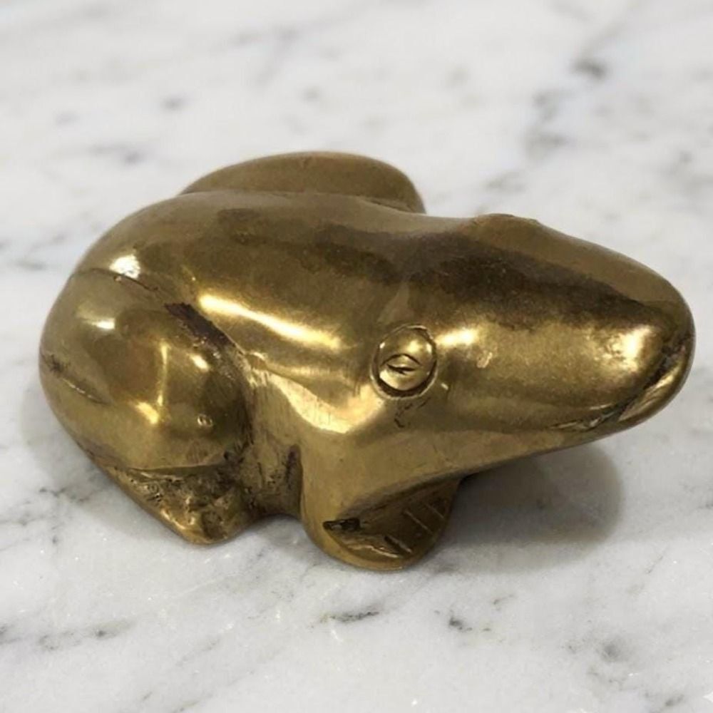 Vintage Brass Frog Paperweight, Desk Decor Figurine, Library Shelf Decor